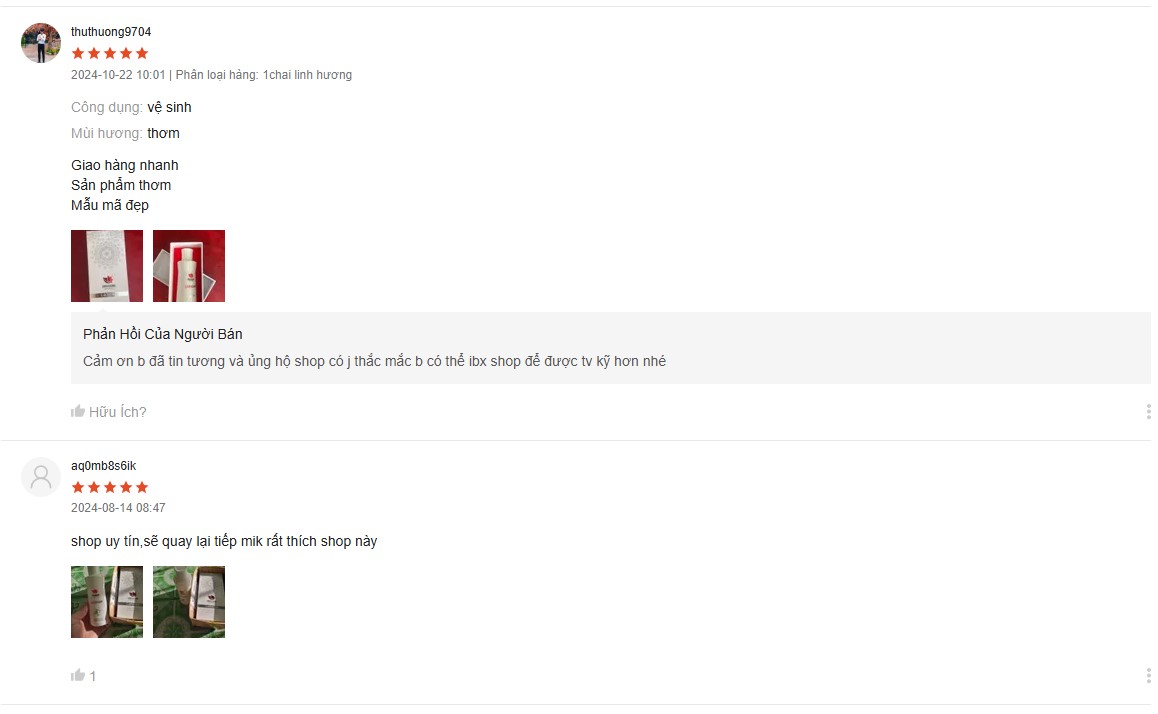 Dung dịch vệ sinh Linh Hương nhận được phản hồi tích cực từ người dùng